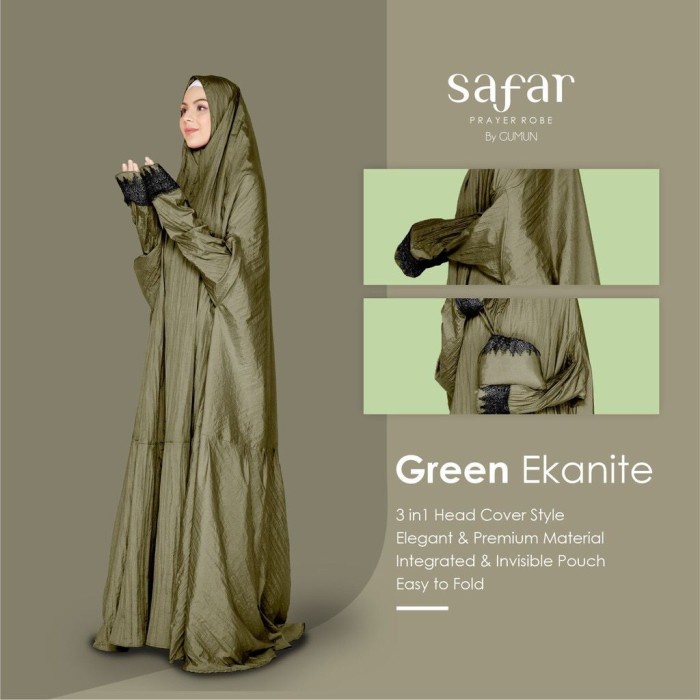 {FamilyStore} Mukena Dewasa - Mukena Safar Green Ekanite By Gumun Mukena Travel Murah