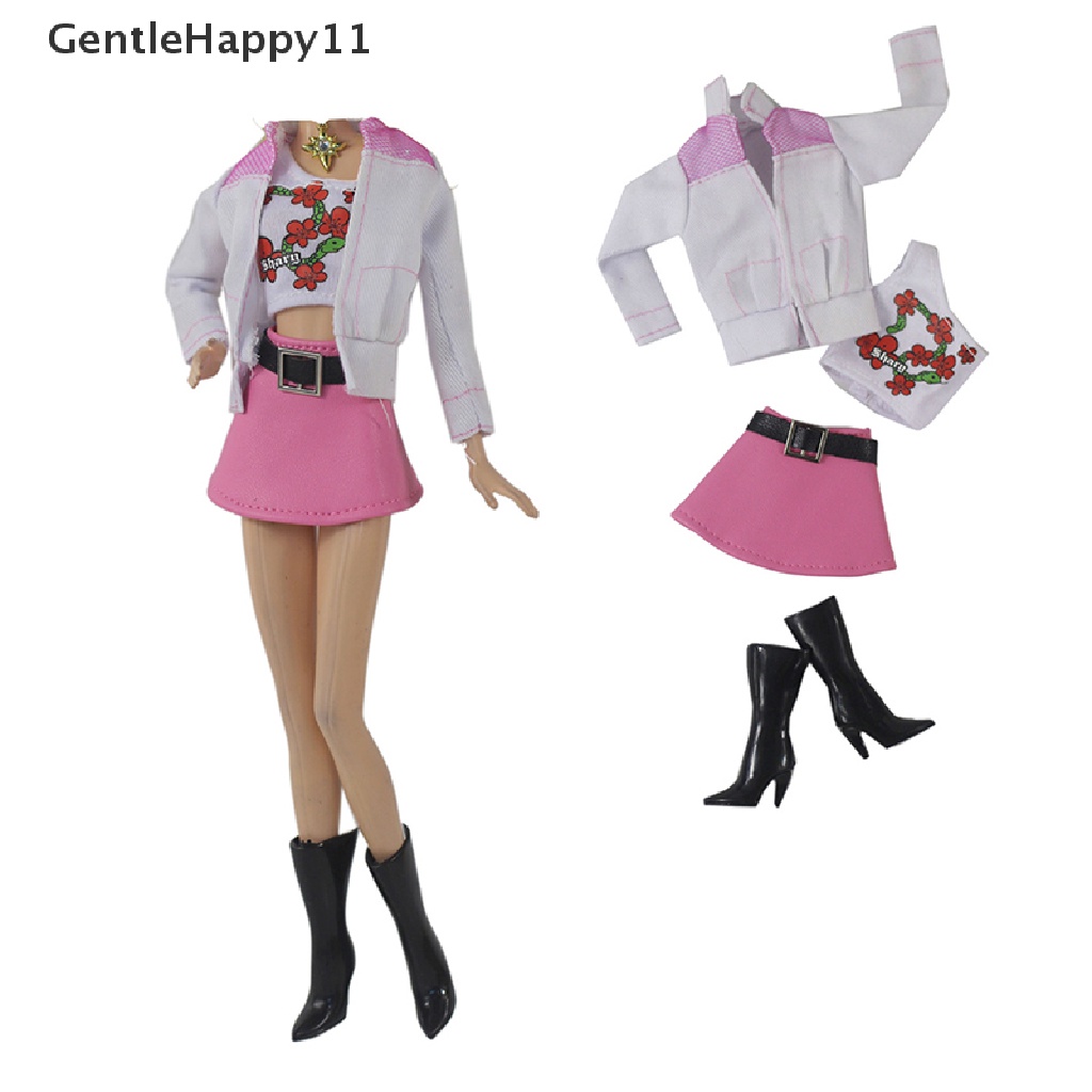 Gentlehappy 4pcs/Set Jas+Rompi+Rok+Boots Boneka Daily Suit Pakaian Fashion Untuk Boneka 30cm id