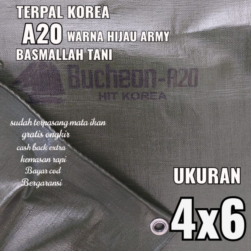 Terpal KOREA A20 Warna Hijau Army ukuran 4x6 meter merk TRECK