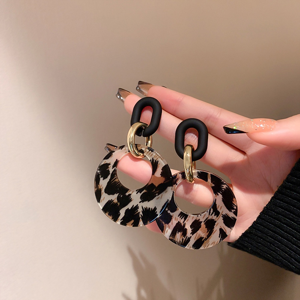 Fashion Leopard Print Berlebihan Kepribadian Resin Anting Tindik Temperamen Geometris Anting Perhiasan