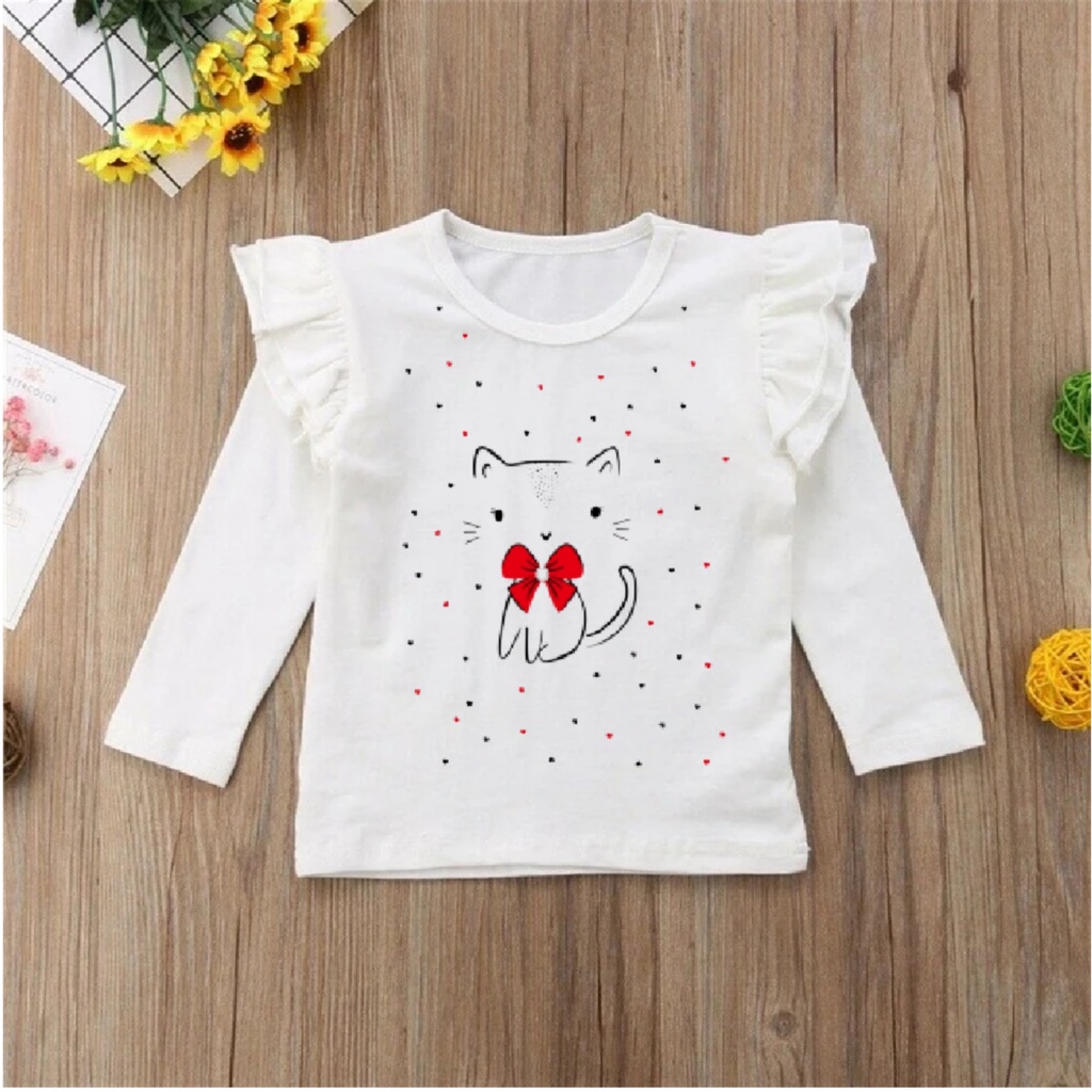 Atasan Kaos Anak Perempuan Lengan Panjang Variasi 2 Kerutan /Atasan Calya Kids 1-8 Tahun Matt Babyterry