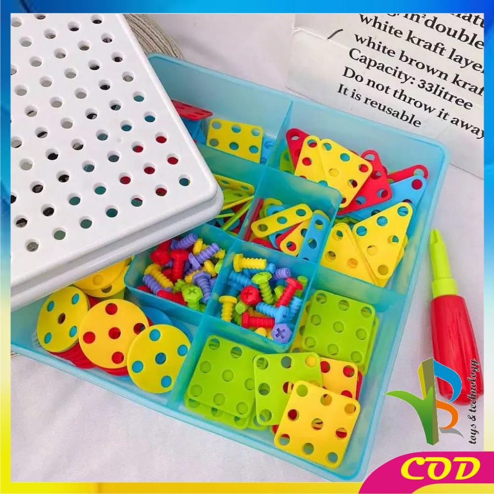 RB-M41 Mainan Edukasi Anak Creative Puzzle DIY Bor Obeng Sekrup 180PCS Mainan Block Susun Baut