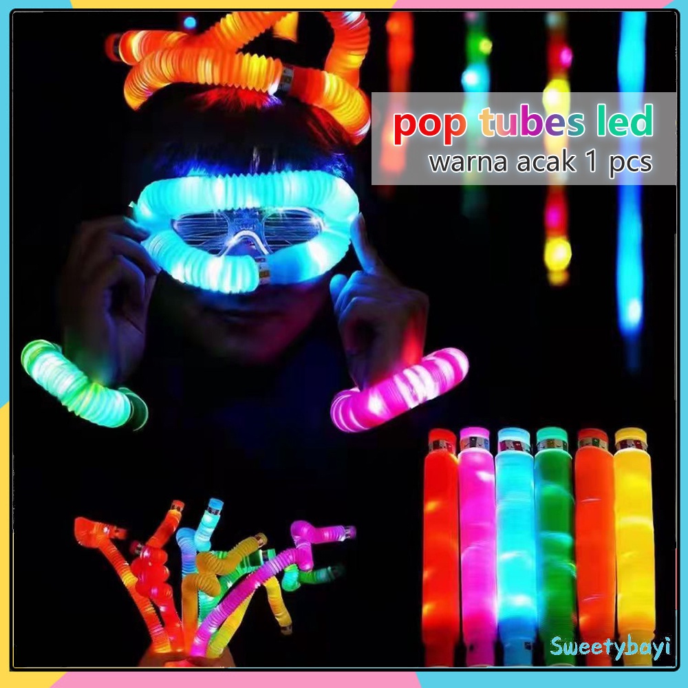 Sweetybayi Mainan light up pop pipes Pop tubes led Pop tubes fidget sensory toys warna acak