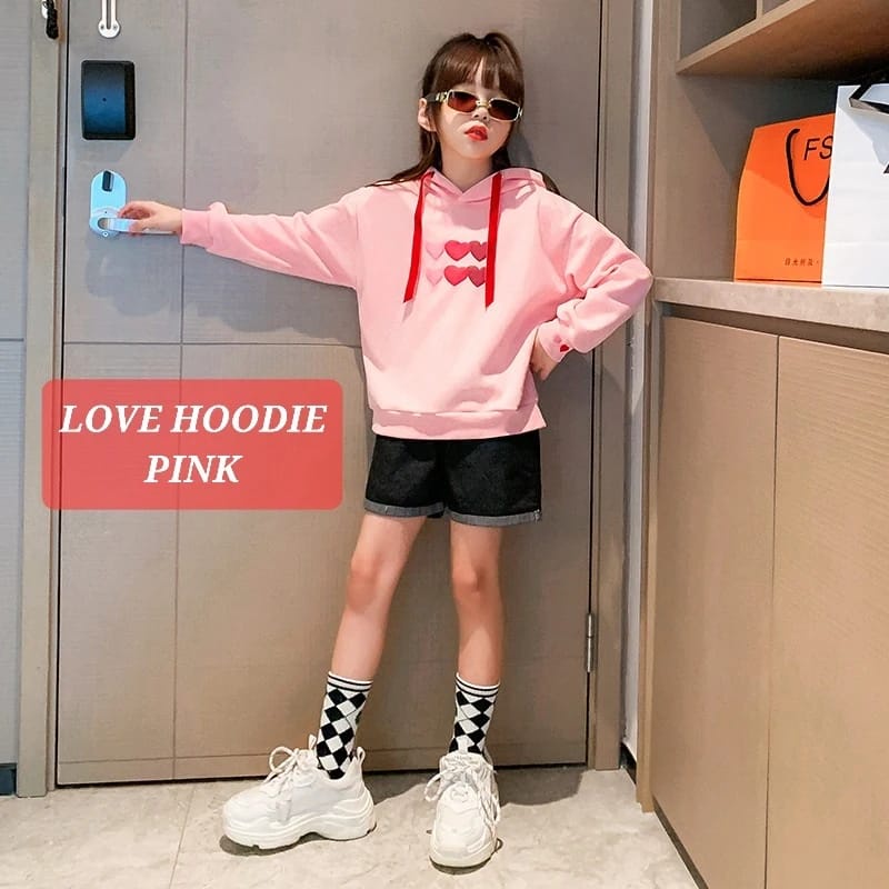 LOVE HOODIE TOP BAJU ATASAN SWETER SWEATER ANAK REMAJA PEREMPUAN FASHION KOREA IMPORT CEWEK