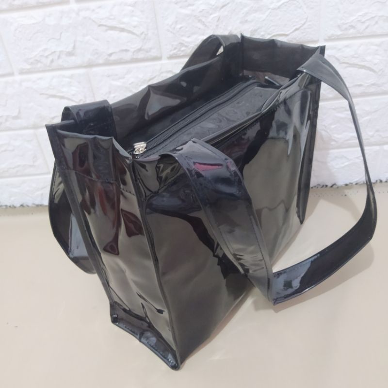 Tas tote bag resleting transparan mica fincss/pvc transparan besar