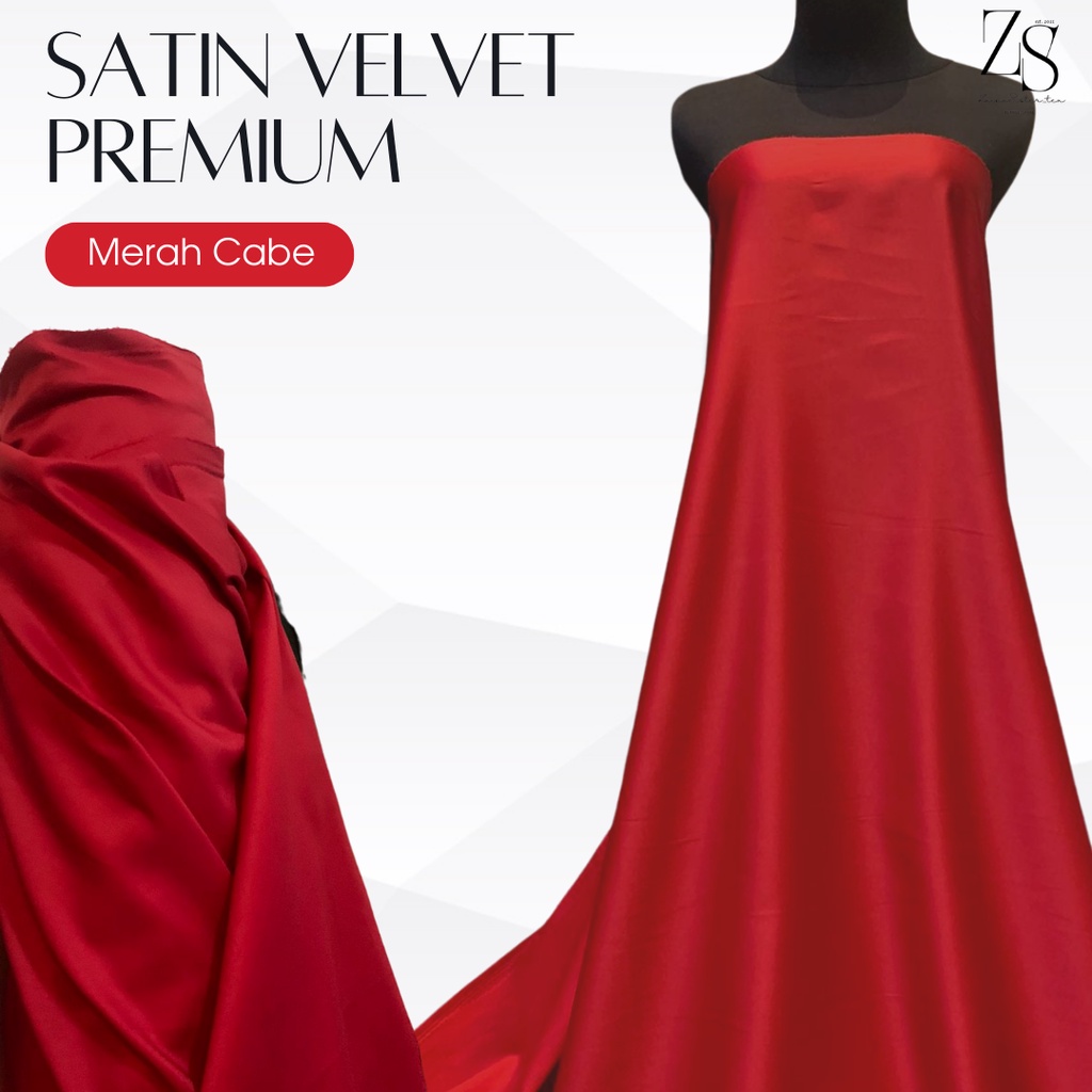 Bahan Kain Satin Velvet Premium Warna Merah Cabai Cabe Red Chilli