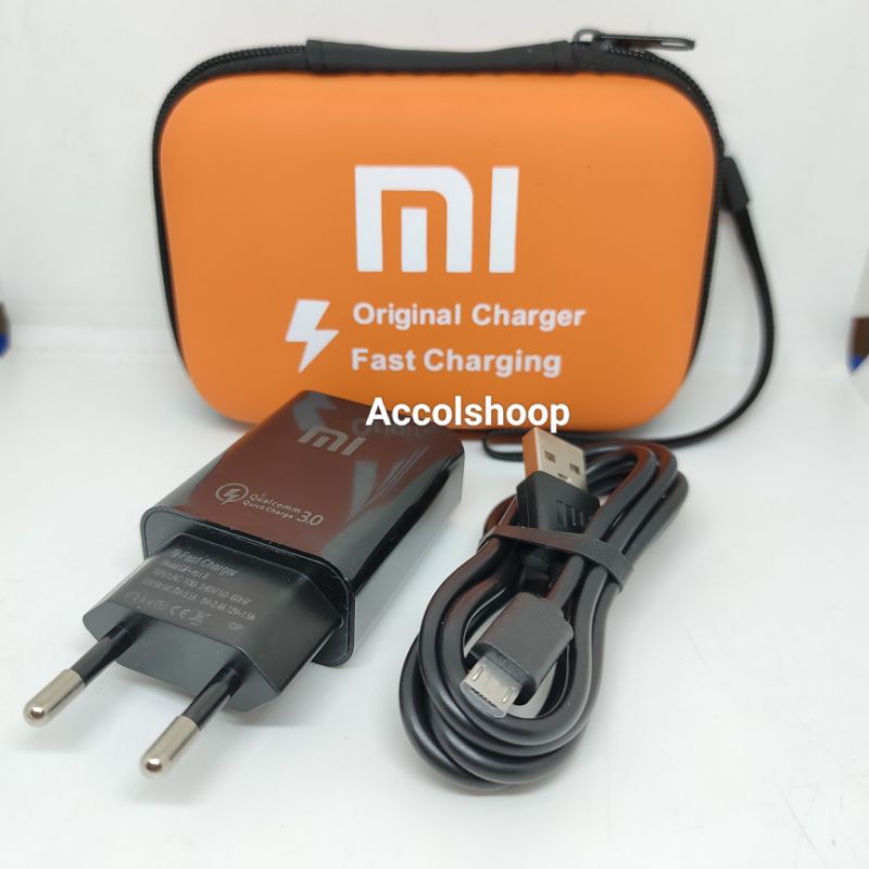 Charger Xiaomi Hitam Micro USB Fast Charging Qualcomm 3.0 Plus Dompet