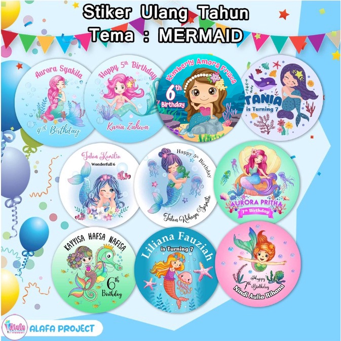 

AlafaProject Stiker Ultah Anak Tema Mermaid 01-10 / Stiker Label Ulang Tahun Birthday