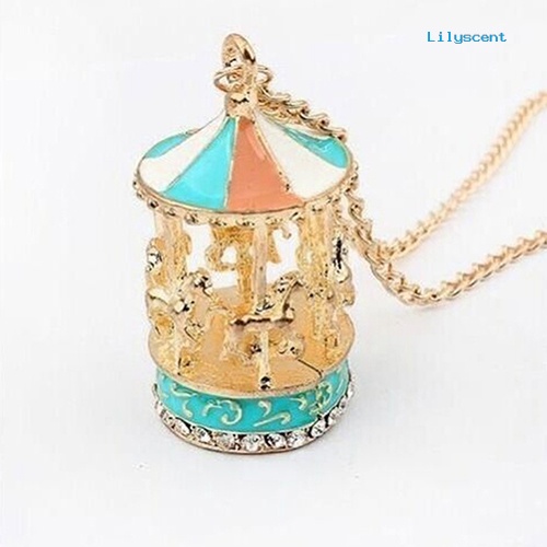 [LS] Kalung Rantai Liontin Charm Kuda Bulat Carousel Merry Go Enamel Manis