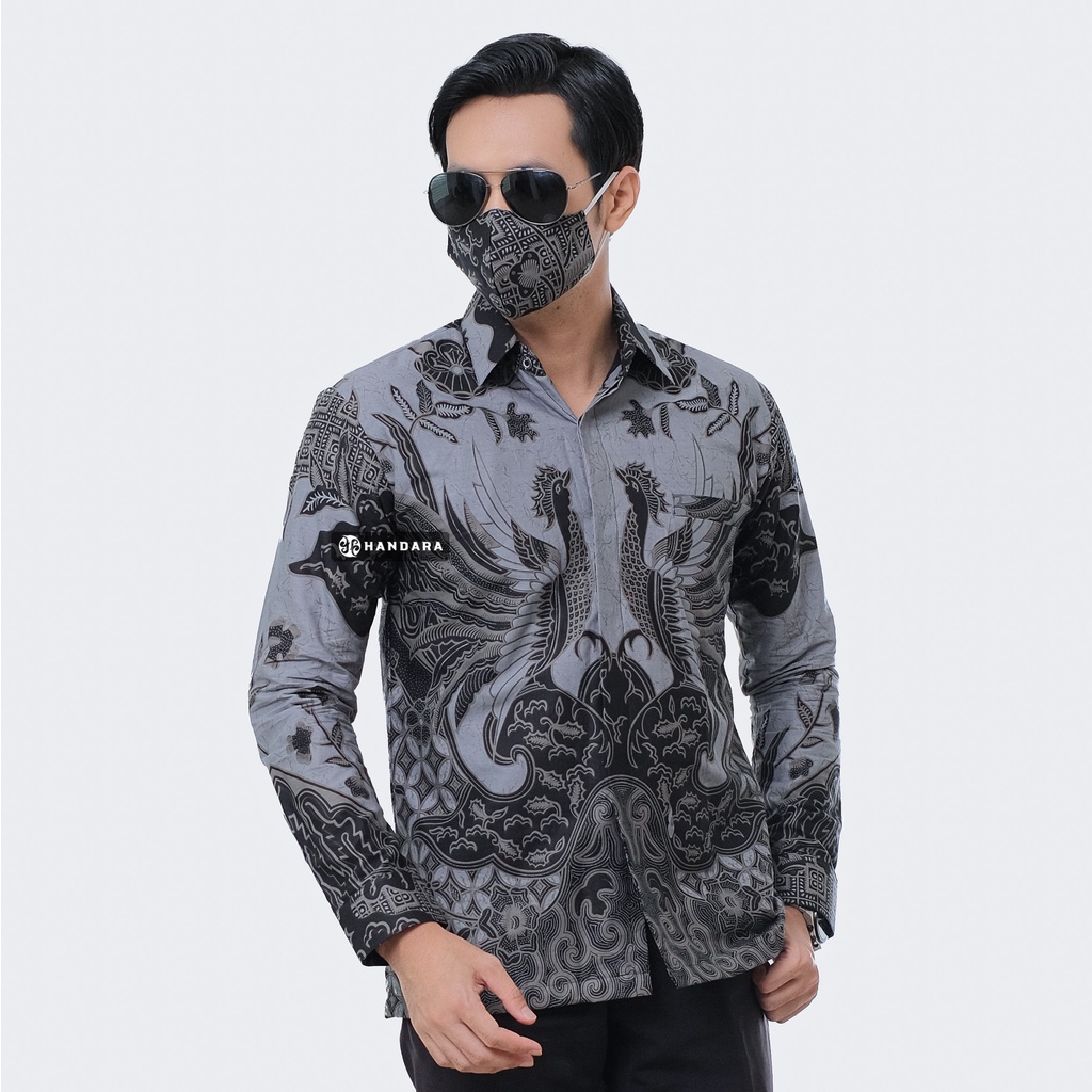 Handara Batik Pria Lengan Panjang Slim Fit Premium Mulyawarman Hitam Awu HB-292