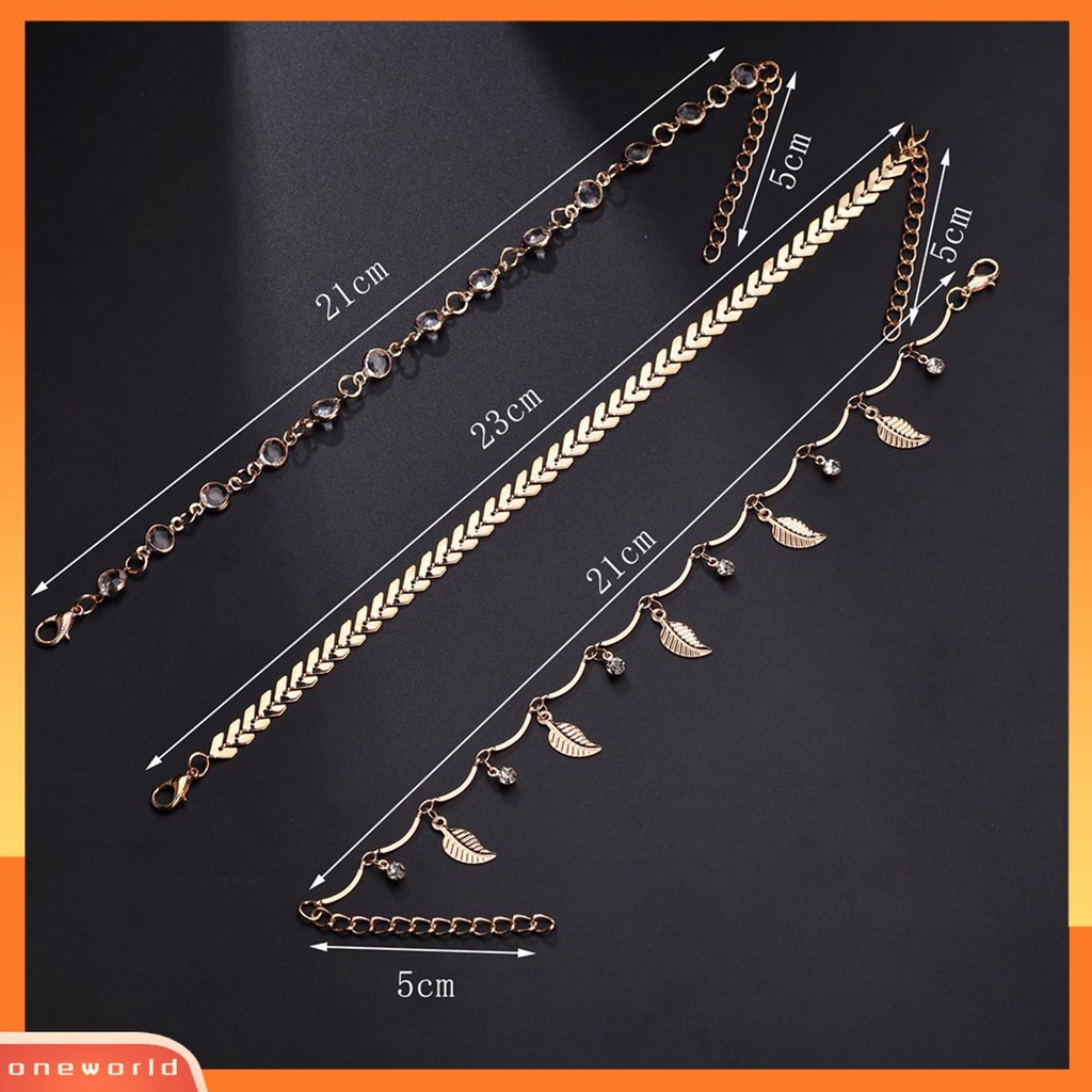 [WONE] Gelang Kaki Wanita Multilayer Perhiasan Daun Electroplating Faux Pearls Foot Bracelet Untuk Pantai
