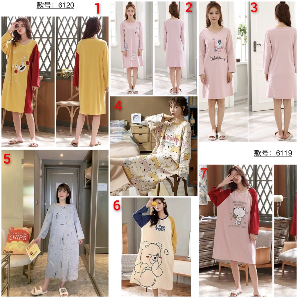 Baju tidur daster lengan panjang bahan kaos import DSTPJ