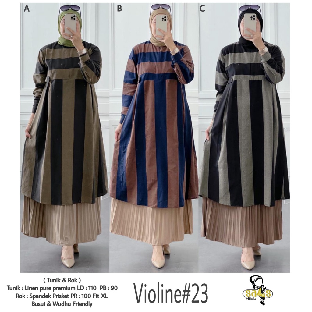 Gagil By Ova Terbaru Violine 23 Set Tunik Dress Muslim Wanita Kekinian Gamis Murah Lengan Panjang Ou