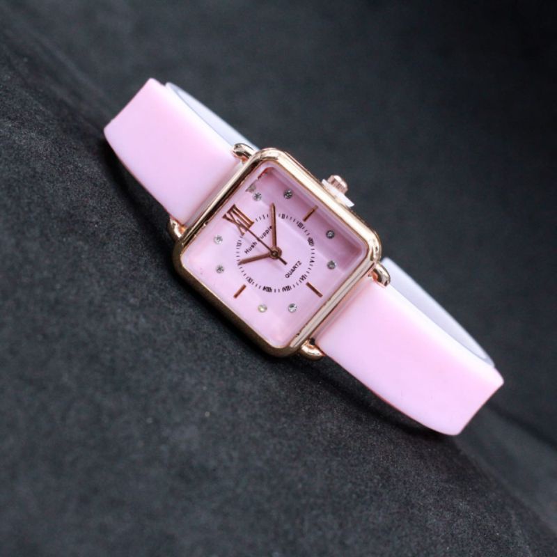 JAM TANGAN WANITA CEWEK HUSH PUPPIES FASHION PERMATA TALI RUBBER WARNA ANALOG TERBARU