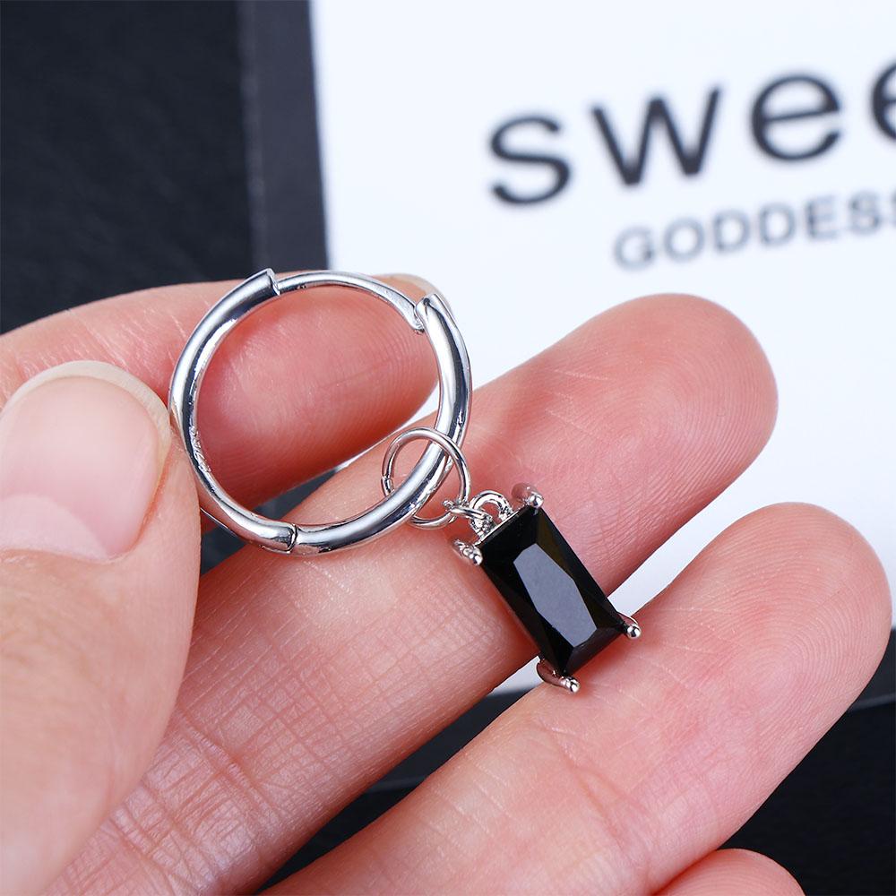 NEEDWAY Anting Hoop Wanita Kepribadian Hitam Ear Studs Fashion Jewelry Perhiasan Telinga Berlian Imitasi Baja Titanium Menjuntai Earrings