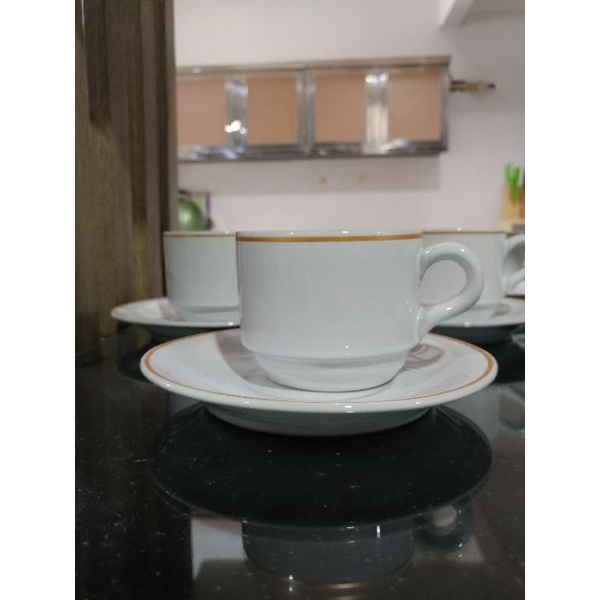 Vicenza Cangkir - Set Cangkir Keramik Dan Lepek Hitam Putih List Emas Lucky