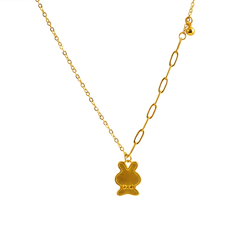 Goldkingdom Fashion Perhiasan Emas Asli Kadar 375 Bangkok Aksesoris Ready Stock Wanita Lucu Kartun Kelinci Kecil Gelang Minimalis Mewah Liontin Klavikula Kalung