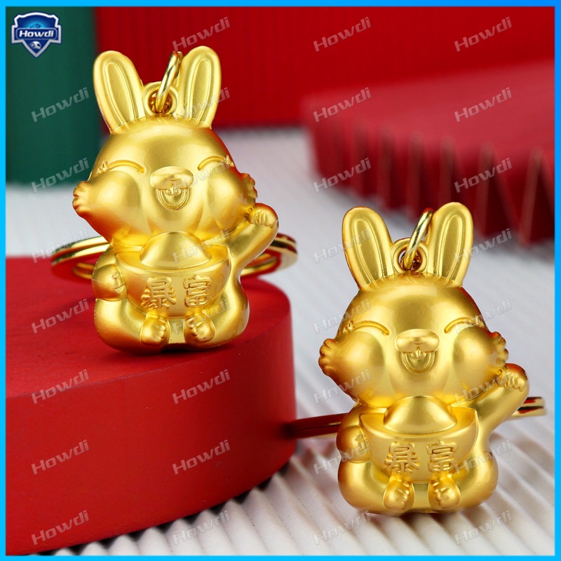 Year of the Rabbit Keychain Yuanbao Rabbit 3D Liontin Kecil Zodiak Kelinci New Year Keychain Gantungan Kunci Mobil