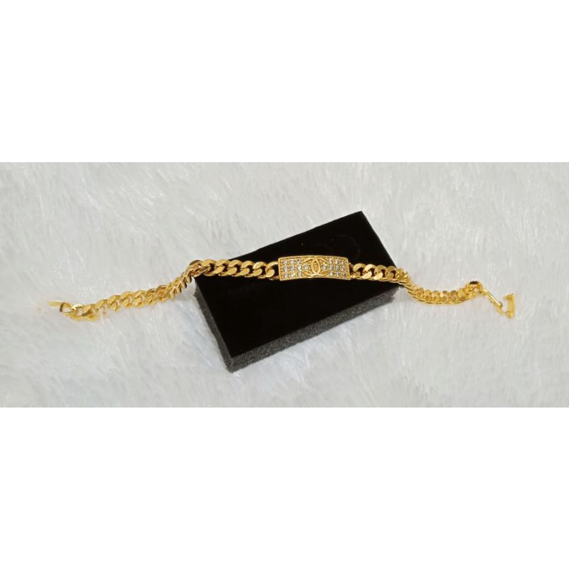 SX012. Gelang tangan Plat xuping model Channel rantai lapis emas dgn mata zircon warna 24k