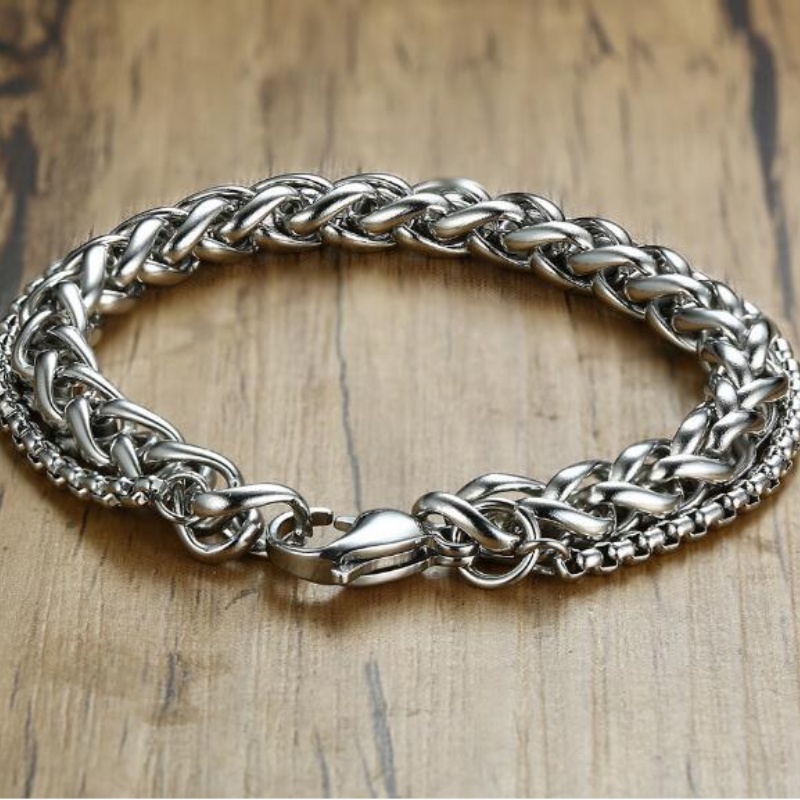 Korea Baru Gelang Rantai Lapisan Ganda Untuk Pria Dan Wanita Retro Double layer Chain Bracelet Tren Kepribadian Gaya Logam Perhiasan Grosir