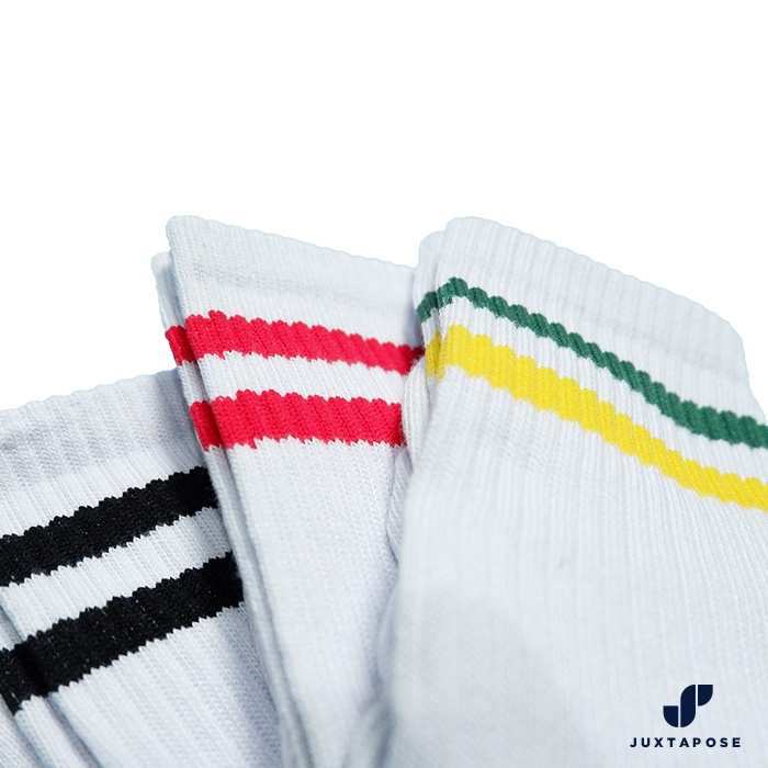 Kaos Kaki Motif Oldschool Strip Garis Warna Merah Hitam Hijau Kuning Casual Socks / Kaos Kaki Skate - Juxtapose