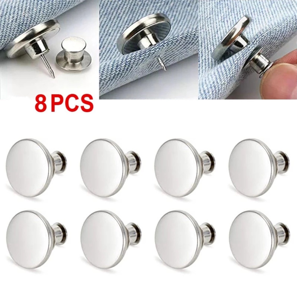 8pcs Adjustable Detachable Jeans Pin Buttons Nail Jahitan Bebas Retro Gesper Logam Untuk Aksesoris Tombol Pakaian DIY