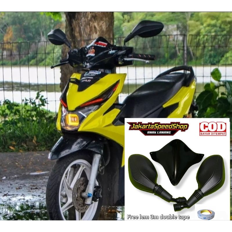 Visor variasi all new beat esp plus kaca spion click thailand hitam polos free double tape