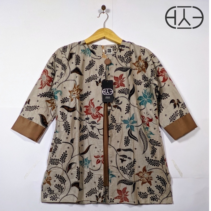 Atasan Blus Batik Retro Vintage Cewek Kekinian Lengan 3/4 Bahan katun halus Cantik Kerja ibu Kantoran