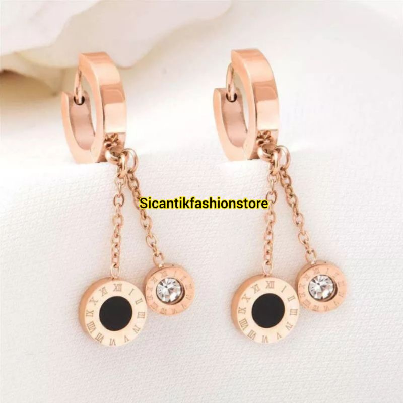 ANTING WANITA B&lt;LGARI TITANIUM ASLI TITANIUM ANTI KARAT SELAMANYA ANTING WANITA KOREA TUSUK KEKINIAN ANTING B&lt;ULGARI WANITA ANGKA ROMAWI ANTING WANITA ANGKA ROMAWI