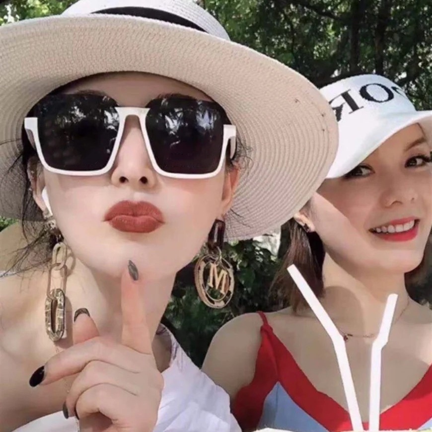 Fashion Half Frame Sunglasses Kacamata Huruf Persegi Untuk Wanita Pria