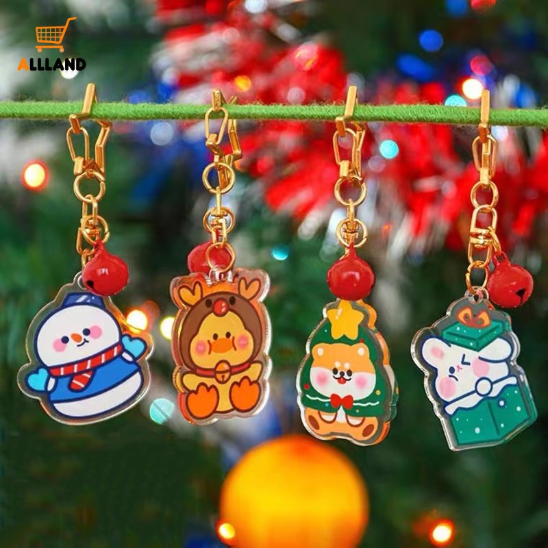 Gantungan Kunci Boneka Kartun Rusa Snowman Beruang Natal Bahan Akrilik Dengan Lonceng Untuk Hadiah Tahun Baru