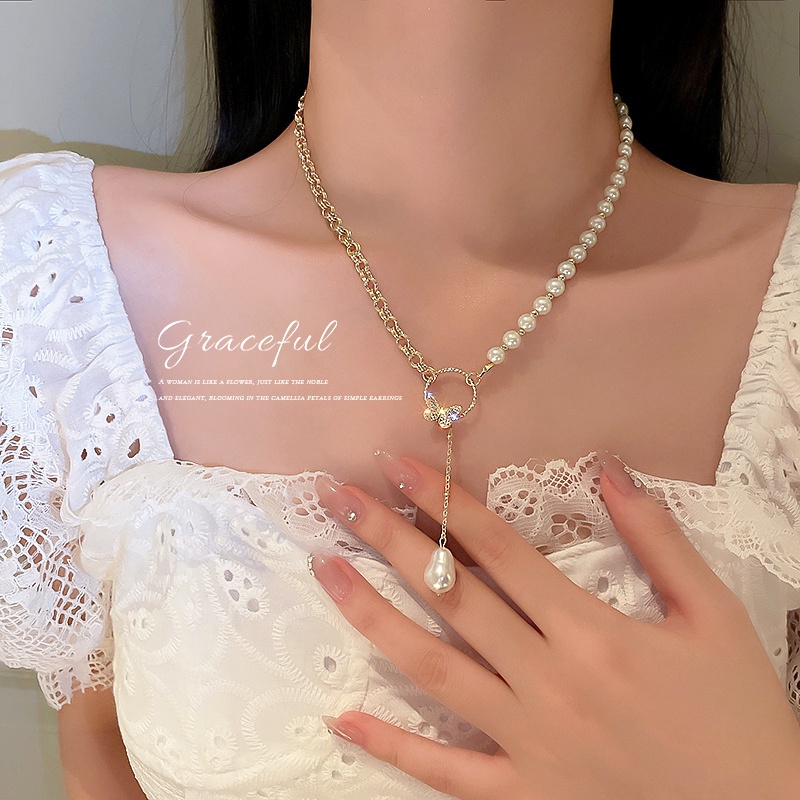 Fashion Mutiara Tulip Kalung Untuk Wanita Elegan Kristal Hati Ikatan Simpul Liontin Choker Perhiasan Aksesoris