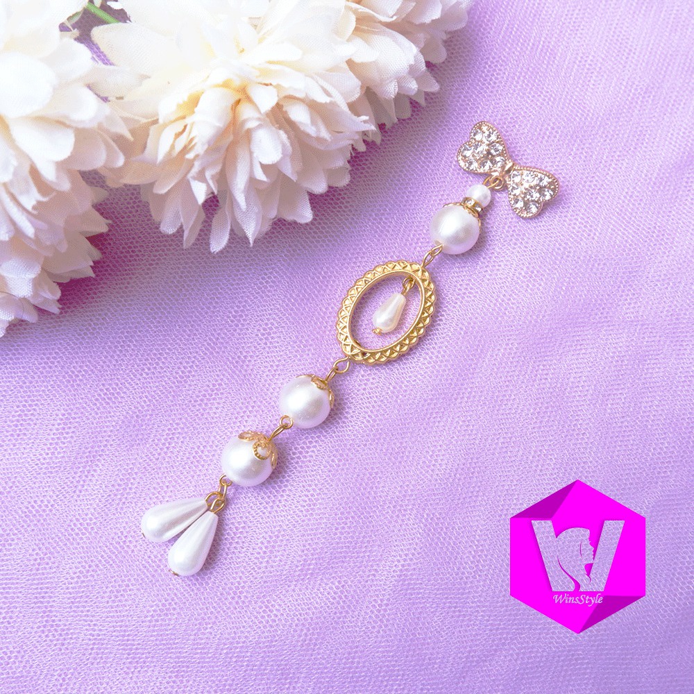 Bross Juntai Bros Dagu Panjang Gold Lonjong Mutiara Putih Winsstyle Aksesoris Hijab WBDP335