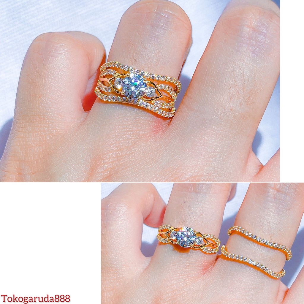 Cincin 2 in 1 anak dan dewasa emas asli kadar 700 70 16k solitaire aesthetic listing diamond look model stack 4 gram