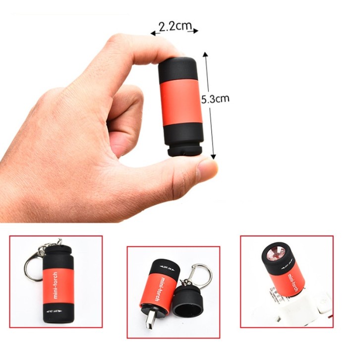 Senter LED Mini Torch Keychain Gantungan Kunci Recharge USB Waterproof