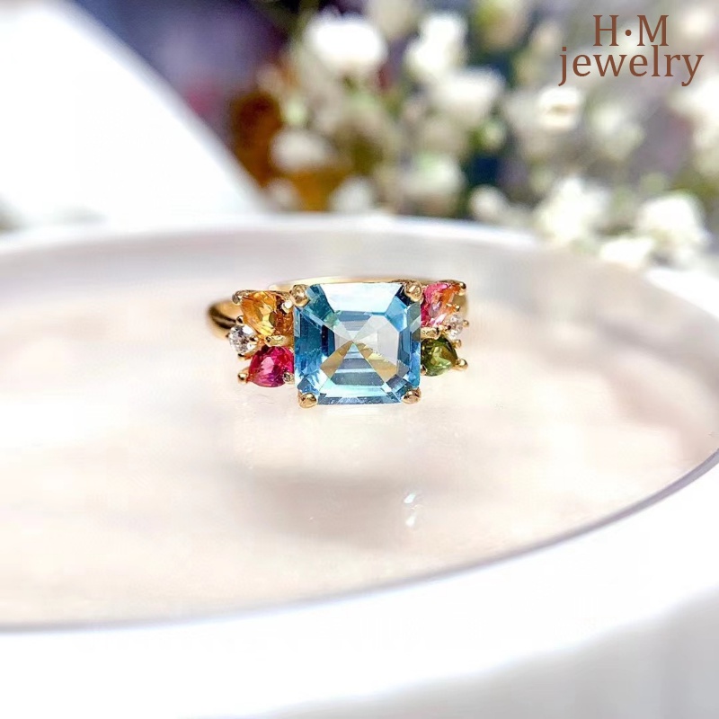 Cincin Emerald Topaz Baru Aquamarine Open Jewelry