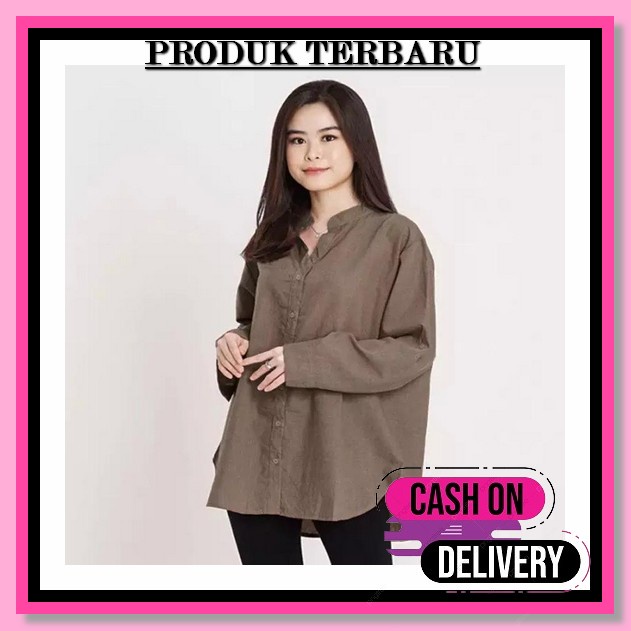 Kemeja Basic Polos Polo Linen Bersaku Warna Sage Green, Broken Whote, Mocca, Hitam, Dusty Yohen Keme