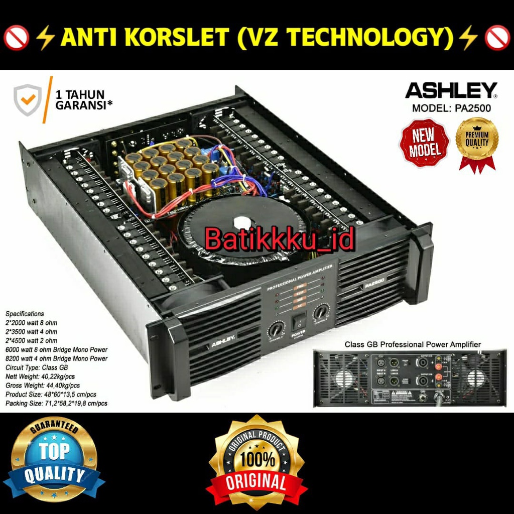 Power ASHLEY PA 2500 PA2500 ORIGINAL 2CH CLASS GB AMPLIFIER SUB WOOFER 4500 WATT