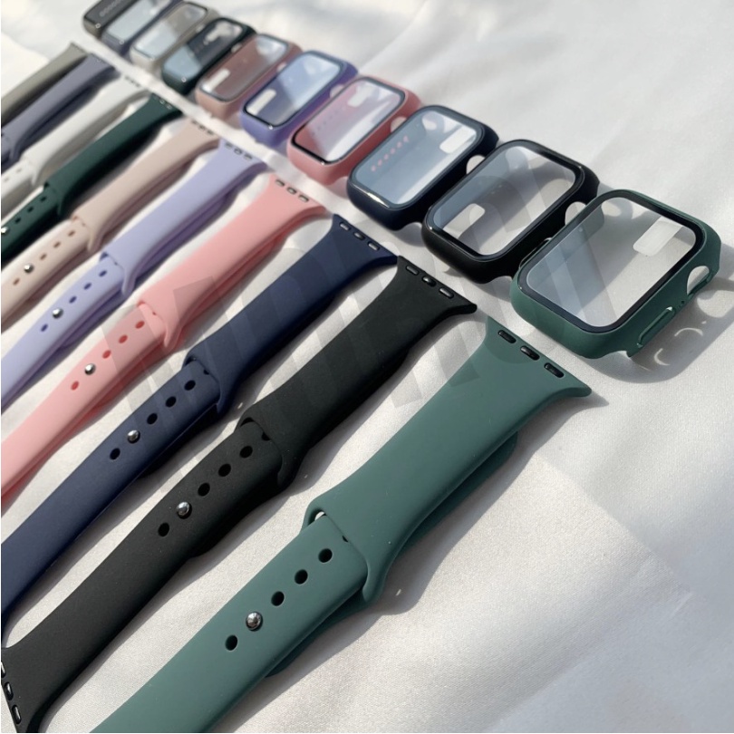 Tempered Glass Protector Untuk Apple Watch Cover + Strap Series 6 SE 5 4 3 2 1 40mm 44mm iWatch 42mm 38mm Set Case