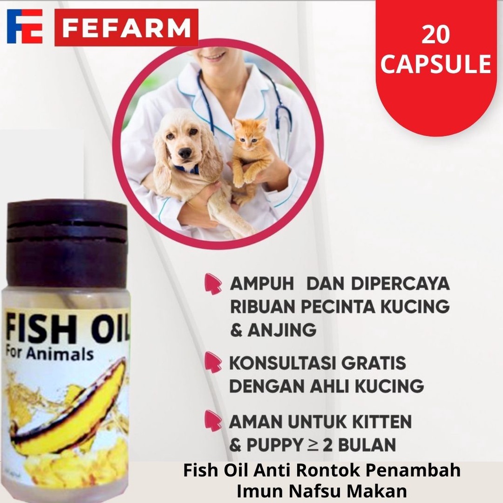Vitamin Kucing Gemuk Bulu Lebat Minyak Ikan Suplemen Nafsu Makan 20 Butir FEFARM