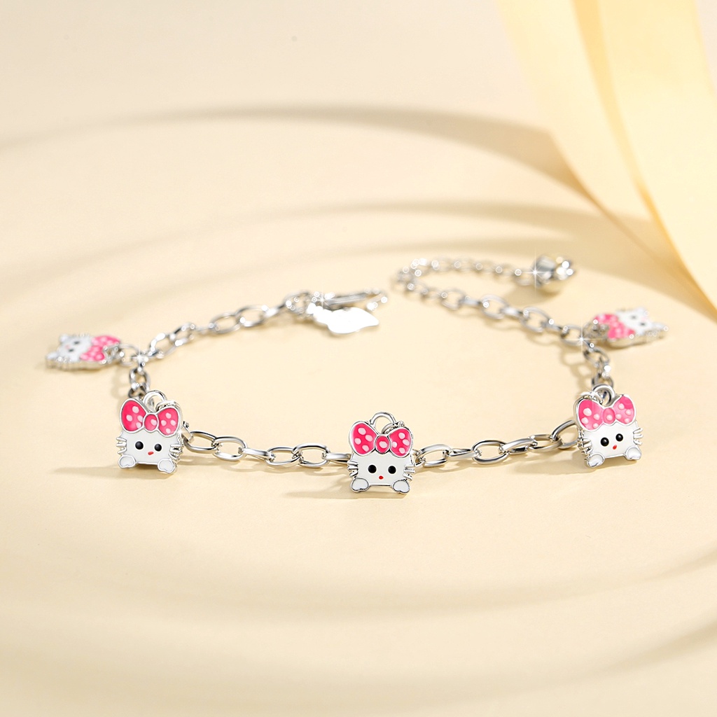 Y889 【COD】Gelang Anak-anak Titanium Anti Karat Warna Emas/Perak Aksesoris Lucu Cat Gelang