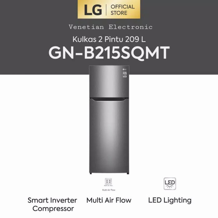 kulkas lg 2 pintu inverter gn 215 sqmt