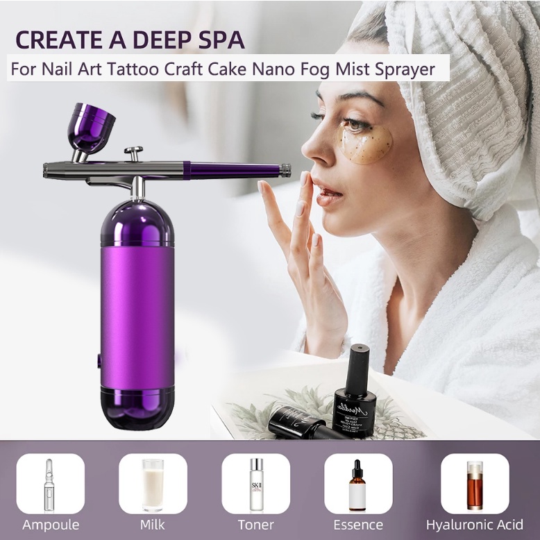 【BUAT WAJAH】Portable Compressor Airbrush wajah injeksi oksigen USB 160kpa Nano Mist Sprayer Oxy Instrumen kecantikan  Kulit Wajah Painting Kompresor Pen Air Brush Spray Pump