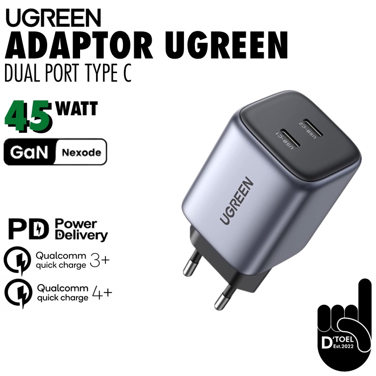 Charger Ugreen 45 Watt 45W Super Fast Charging Power Delivery Dual Port Type C