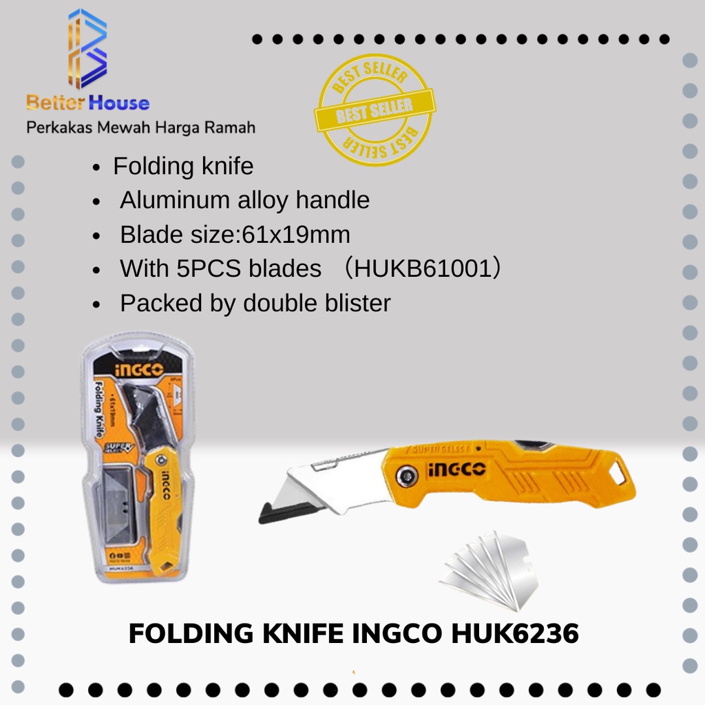 

Pisau Lipat Gagang Aluminium Folding Knife INGCO HUK6236 Cutter Knife