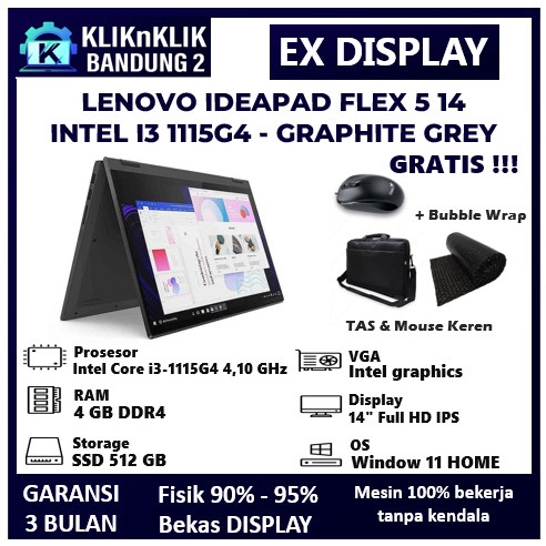 LAPTOP TOUHSCREEN 2IN1 LENOVO FLEX 5 14 I3 GEN11 4GB 512GB GREY LIKE NEW