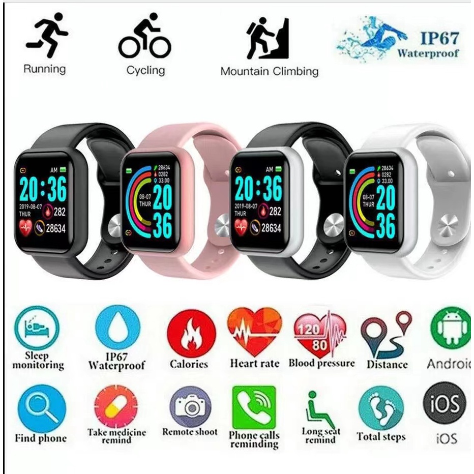 Y68 Jam Tangan Pintar Dewasa Jam Tangan Olahraga Pelacak Kebugaran Bluetooth Monitor Denyut Jantung 