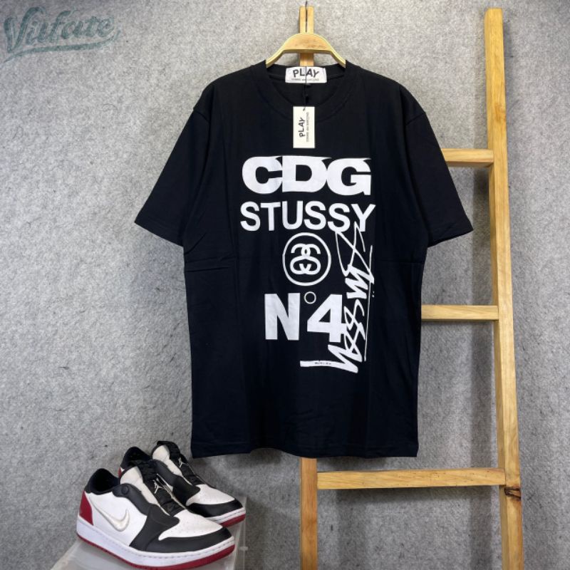 T-shirt/Kaos Distro Pendek Pria CDG x Stussy - Aastore