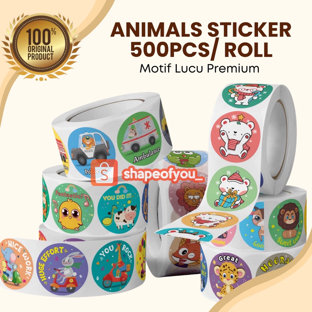 Stiker Label Roll Thank You Animals 1 Roll 500pcs Sticker Label Makanan Thank You For Your Order Premium