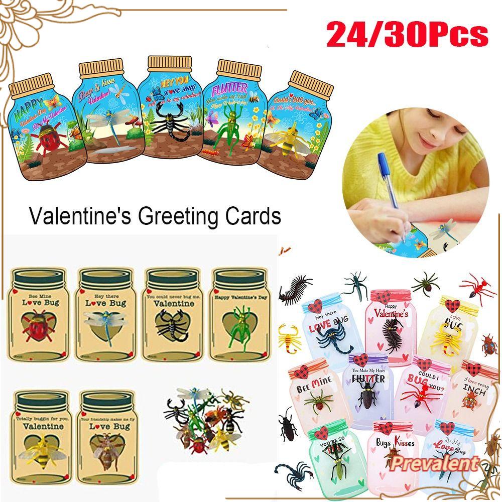 Preva 24/30PCS Kartu Ucapan Valentine Festival Best Wishes Blessing Card Valentine Day with Insect